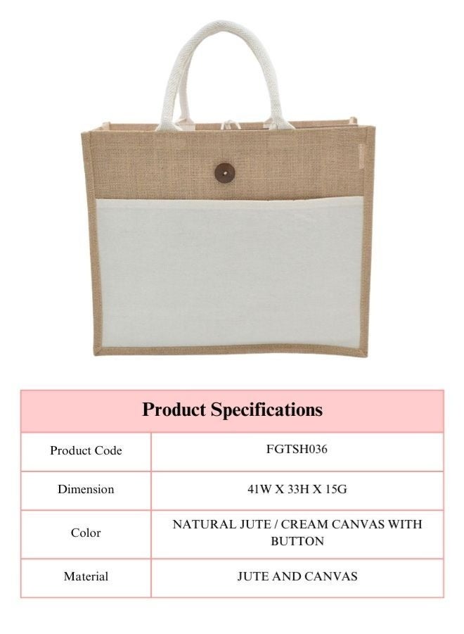 Fatio Set of 10 Eco-Friendly Jute Canvas Bag – Natural Jute & Cream Canvas with Button - Image 4